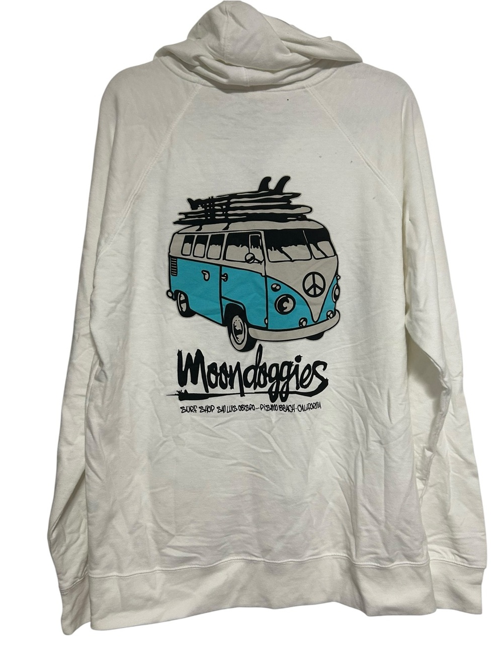 Moondoggies Beach Club Vintage VW Bus Surf Graphic Pismo Beach & SLO Hoodie Sz L